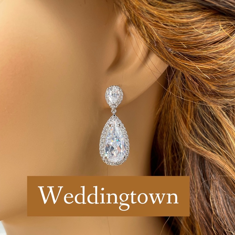 Bridal wedding earrings diamond tear drop crystal